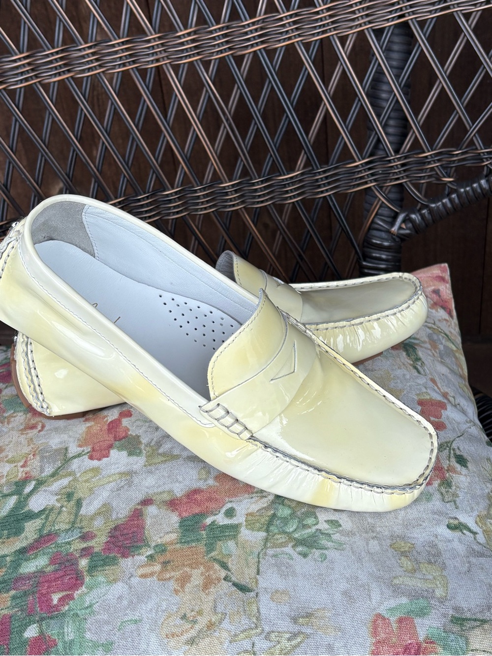 Classic Pale Yellow Patent Leather Penny Loafers